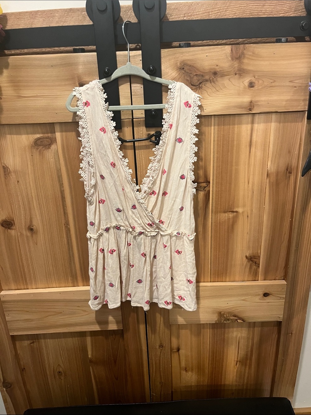 By Together Cream Wrap Tank with Pink Floral Accents